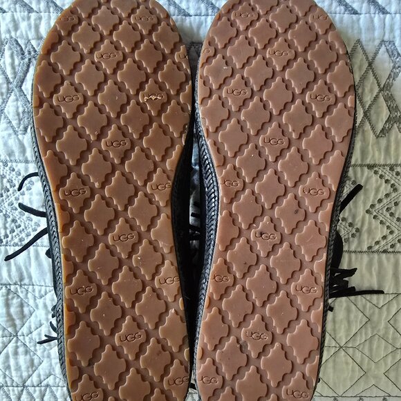 UGG Black (real) Suede Fringed Short Ankle Boots Size 11 (42) EUC - Picture 5 of 8